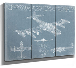 Bella Frye Cessna A-37 Dragonfly Aircraft Blueprint Wall Art - Original Airplane Print