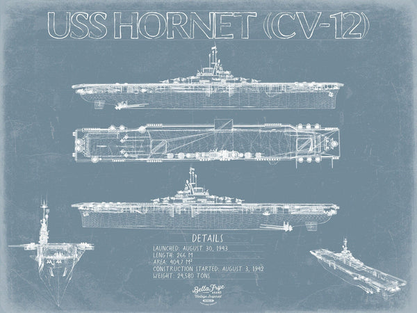 Bella Frye USS Hornet (CV-12) Blueprint Wall Art - Original Carrier Print