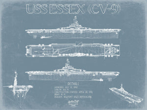 Bella Frye USS Essex (CV-9) Blueprint Wall Art - Original Carrier Print