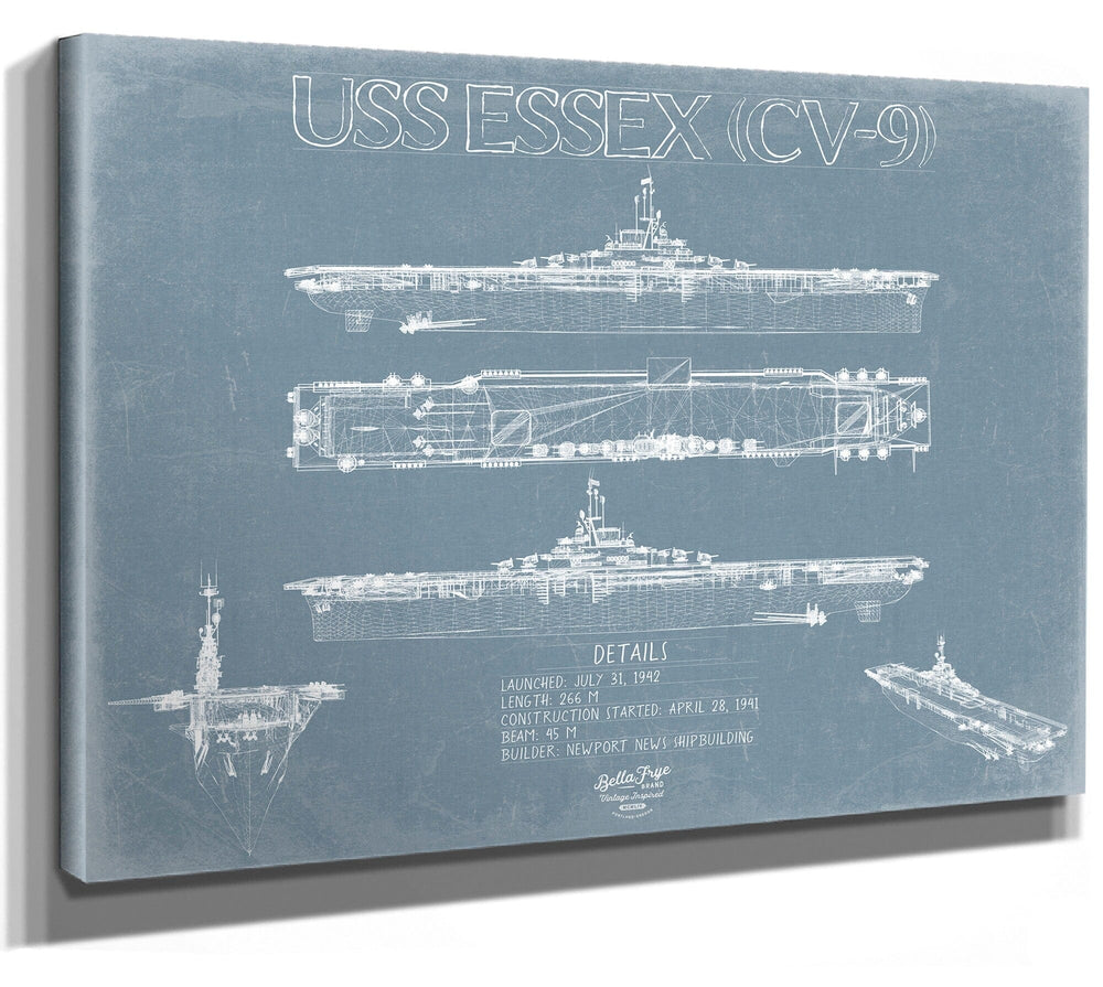 Bella Frye USS Essex (CV-9) Blueprint Wall Art - Original Carrier Print