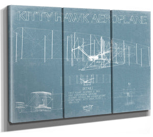 Bella Frye Wright Bros Kitty Hawk First Flight Blueprint Wall Art - Original Airplane Print