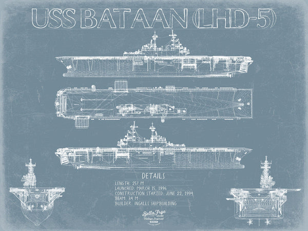 Bella Frye USS Bataan (LHD-5) Blueprint Wall Art - Original Amphibious Assault Ship Print