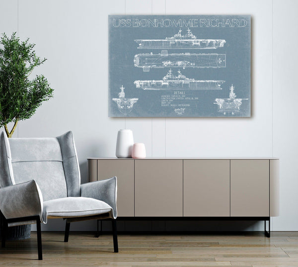 Bella Frye USS Bonhomme Richard (LHD-6) Blueprint Wall Art - Original Amphibious Assault Ship Print