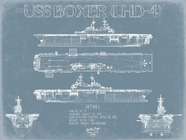 Bella Frye USS Boxer (LHD-4) Blueprint Wall Art - Original Amphibious Assault Ship Print