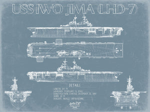 Bella Frye USS Iwo Jima (LHD-7) Blueprint Wall Art - Original Amphibious Assault Ship Print