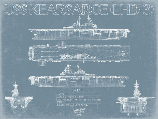 Bella Frye USS Kearsarge (LHD-3) Blueprint Wall Art - Original Amphibious Assault Ship Print