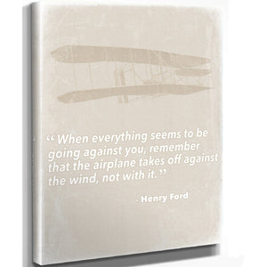 Bella Frye Henry Ford Inspirational Pilot Quote Wall Art - Airplane Takes Off Against the Wind Quote