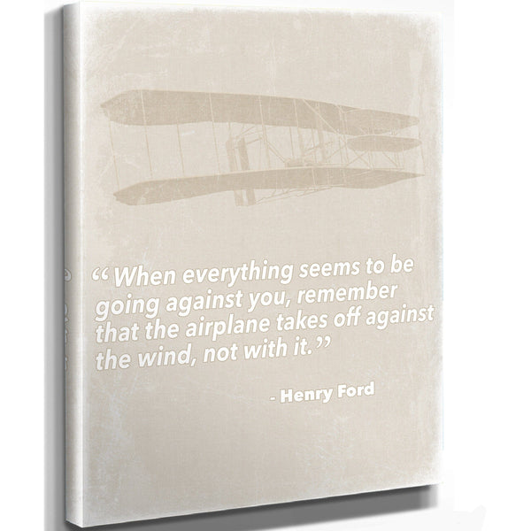 Bella Frye Henry Ford Inspirational Pilot Quote Wall Art - Airplane Takes Off Against the Wind Quote