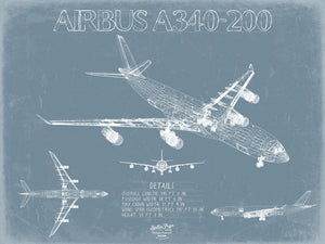 Bella Frye Airbus A340-200 Aircraft Blueprint Wall Art - Original Aviation Plane Print