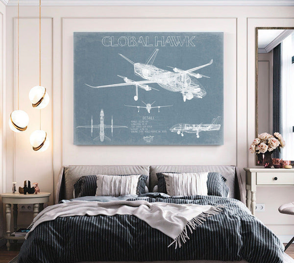 Bella Frye Global Hawk Aircraft Blueprint Wall Art - Original Airplane Print