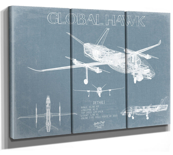 Bella Frye Global Hawk Aircraft Blueprint Wall Art - Original Airplane Print