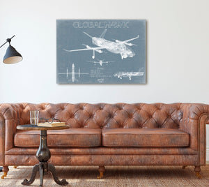 Bella Frye Global Hawk Aircraft Blueprint Wall Art - Original Airplane Print