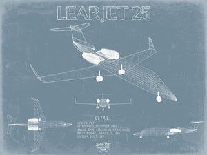 Bella Frye Learjet 25 Aircraft Blueprint Wall Art - Original Airplane Print