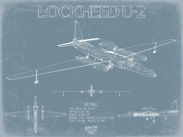 Bella Frye Lockheed U-2 Dragon Lady Blueprint Wall Art - Original Aviation Plane Print