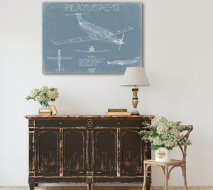 Bella Frye Pilatus PC-12 Aircraft Blueprint Wall Art - Original Aviation Plane Print