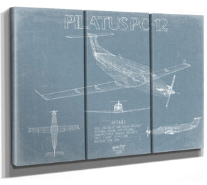 Bella Frye Pilatus PC-12 Aircraft Blueprint Wall Art - Original Aviation Plane Print