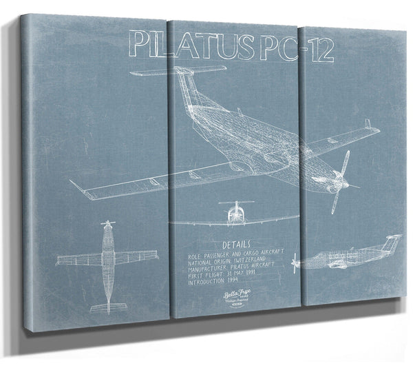 Bella Frye Pilatus PC-12 Aircraft Blueprint Wall Art - Original Aviation Plane Print