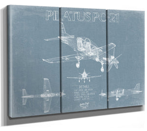 Bella Frye Pilatus PC-21 Aircraft Blueprint Wall Art - Original Aviation Plane Print