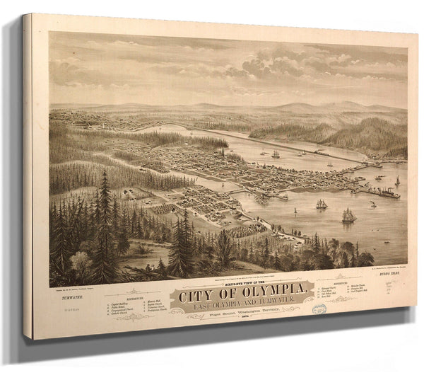 Bella Frye Olympia Washington Vintage Map Wall Art - Bird's Eye View City Canvas Art