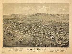 Bella Frye Walla Walla Washington Vintage Map Wall Art - Bird's Eye View City Canvas Art