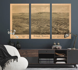 Bella Frye Walla Walla Washington Vintage Map Wall Art - Bird's Eye View City Canvas Art