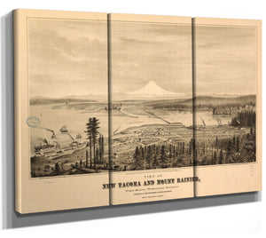 Bella Frye Mount Rainier and New Tacoma Washington Vintage Map Wall Art, Bird's Eye View City Canvas Art