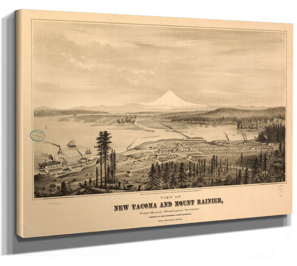 Bella Frye Mount Rainier and New Tacoma Washington Vintage Map Wall Art, Bird's Eye View City Canvas Art