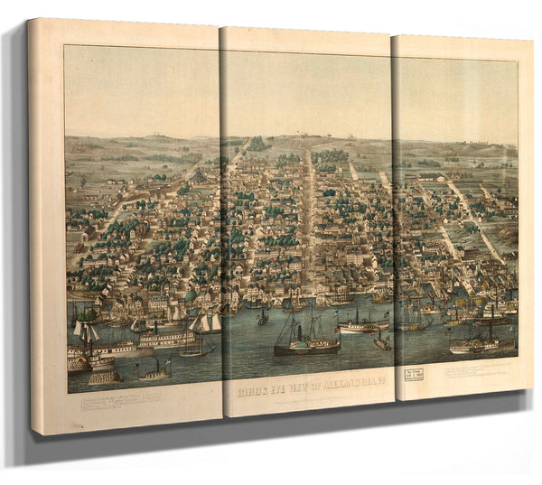 Bella Frye Alexandria, Virginia Vintage Map Wall Art - Bird's Eye View City Canvas Art