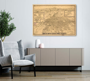 Bella Frye Colorado Springs, Colorado Vintage Map Wall Art - Bird's Eye View City Canvas Art