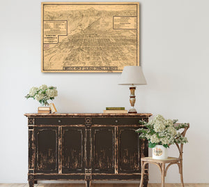 Bella Frye Colorado Springs, Colorado Vintage Map Wall Art - Bird's Eye View City Canvas Art