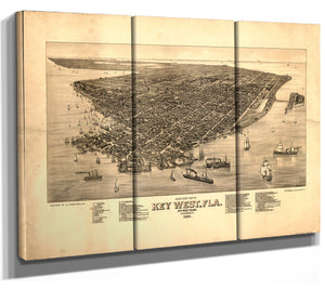 Bella Frye Key West, Florida Vintage Map Wall Art - Bird's Eye View City Canvas Art