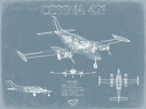 Bella Frye Cessna 421 Golden Eagle Aircraft Blueprint Wall Art - Original Airplane Print