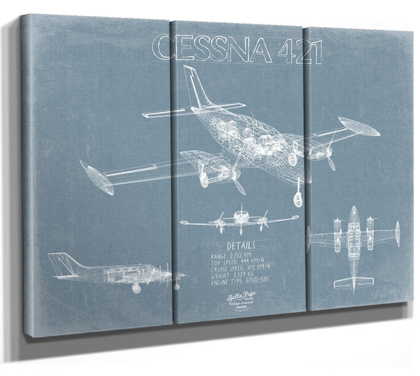 Bella Frye Cessna 421 Golden Eagle Aircraft Blueprint Wall Art - Original Airplane Print