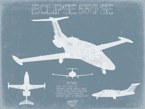 Bella Frye Eclipse 550 SE Aircraft Blueprint Wall Art - Original Airplane Print