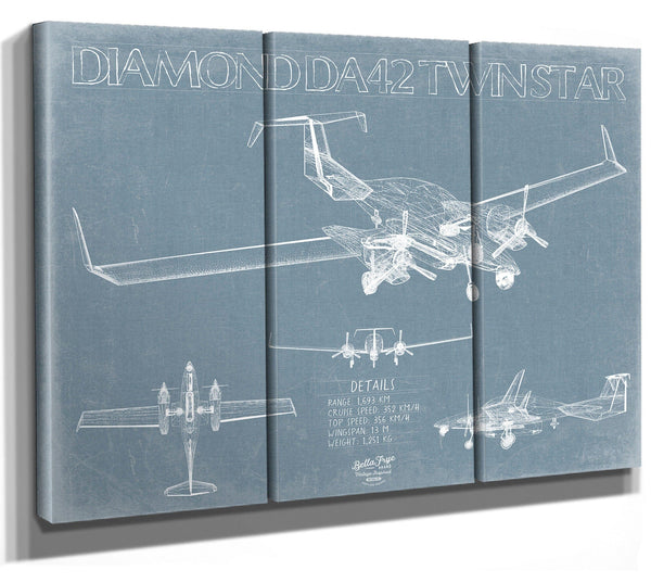 Bella Frye Diamond DA42 Twin Star Aircraft Blueprint Wall Art - Original Airplane Print