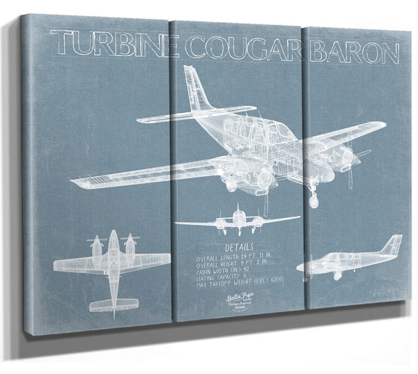 Bella Frye Turbine Cougar Baron Aircraft Blueprint Wall Art - Original Airplane Print