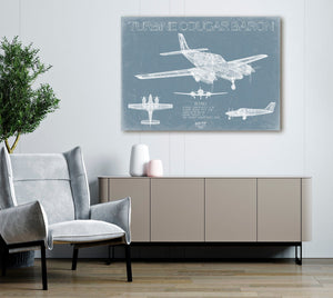 Bella Frye Turbine Cougar Baron Aircraft Blueprint Wall Art - Original Airplane Print