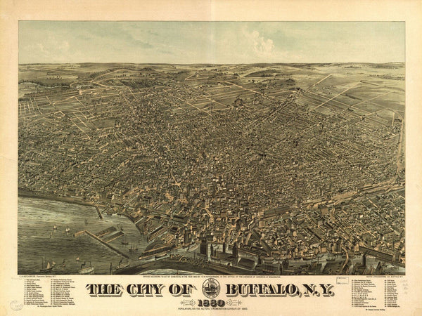 Bella Frye Buffalo New York 1904 Vintage Map Wall Art - Bird's Eye View City Canvas Art