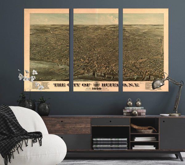 Bella Frye Buffalo New York 1904 Vintage Map Wall Art - Bird's Eye View City Canvas Art