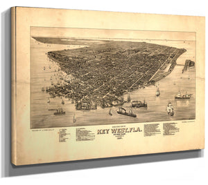 Bella Frye Key West, Florida Vintage Map Wall Art - Bird's Eye View City Canvas Art