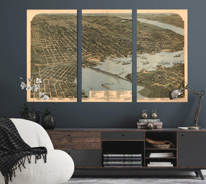 Bella Frye Jacksonville Florida Vintage Map Wall Art - Bird's Eye View City Canvas Art