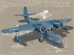 Bella Frye Grumman G-21 Goose Blueprint Wall Art - Original Airplane Print