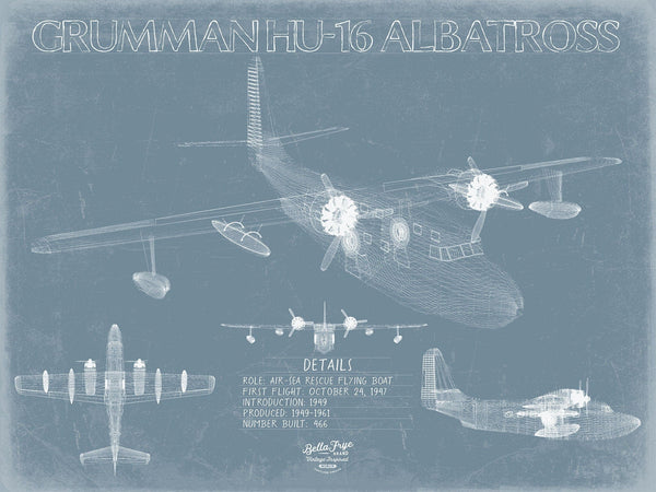 Bella Frye Grumman HU-16 Albatross Blueprint Wall Art - Original Airplane Print