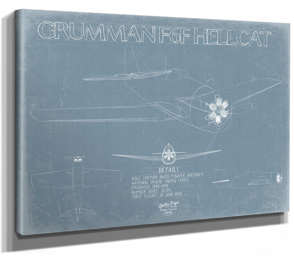 Bella Frye F6F Hellcat Blueprint Wall Art - Original Airplane Print