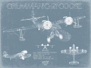 Bella Frye Grumman G-21 Goose Blue Version Blueprint Wall Art - Original Airplane Print