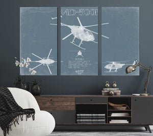 Bella Frye MD 500E - MD Helicopters Aircraft Blueprint Wall Art - Original Helicopter Print