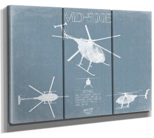 Bella Frye MD 500E - MD Helicopters Aircraft Blueprint Wall Art - Original Helicopter Print