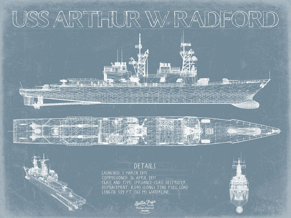 Bella Frye USS Arthur W. Radford (DD-968) Blueprint Wall Art - Original Carrier Print