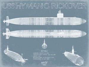 Bella Frye USS Hyman G. Rickover (SSN-709) Blueprint Wall Art - Original Submarine Print