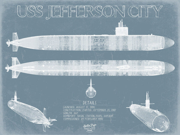 Bella Frye USS Jefferson City (SSN-759) Blueprint Wall Art - Original Submarine Print